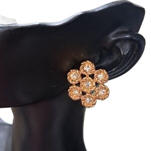 Swarovski Vintage Gold & Crystal Flower Earrings